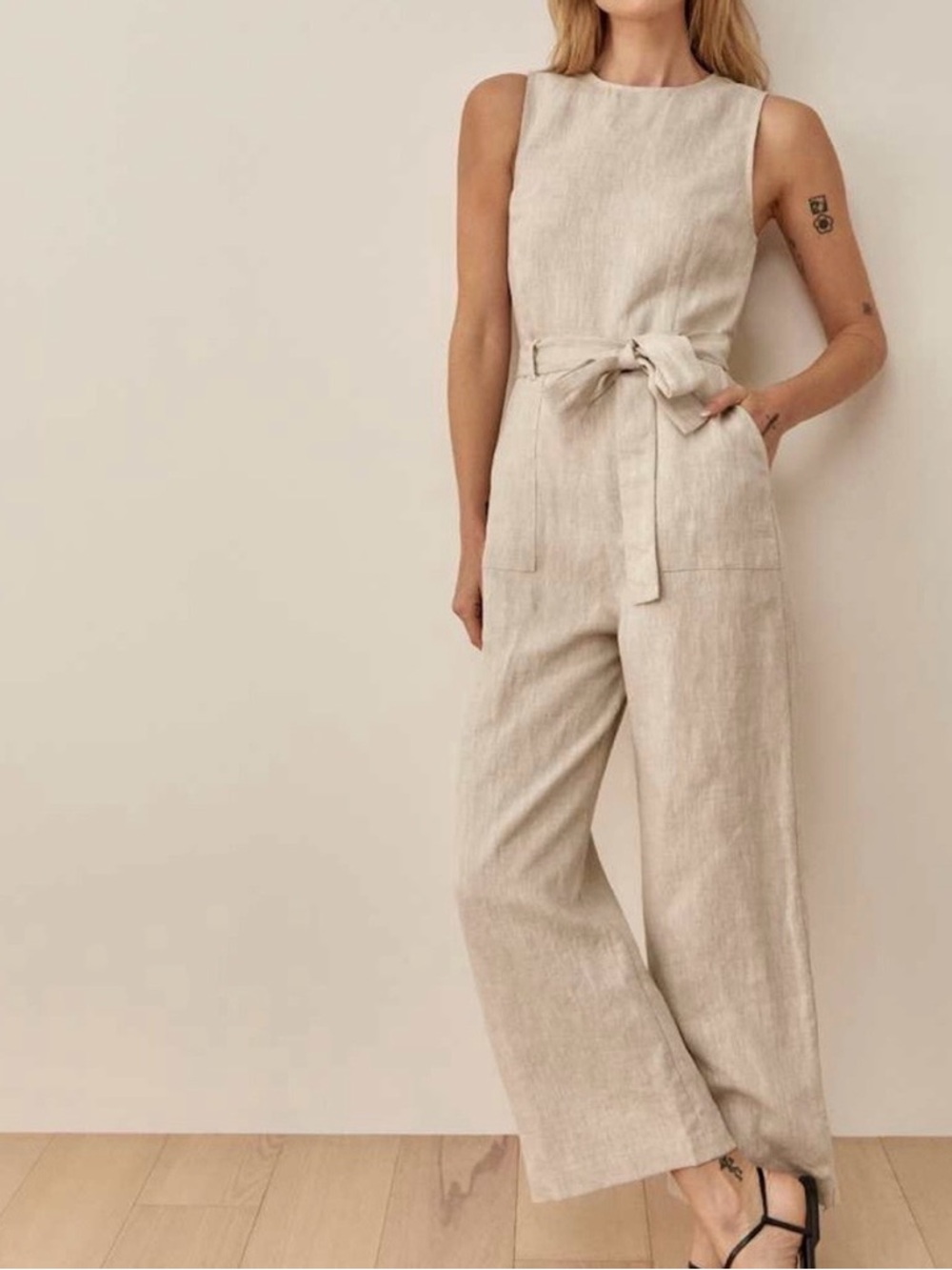 Reformation Naomi 100% Linen Jumpsuit Oatmeal Cream Beige Natural Women’s Size 2